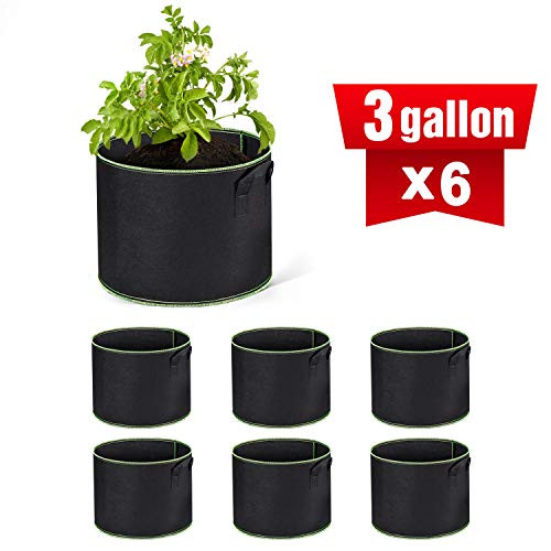 WOHOUS 6-Pack 3 Gallon Plant Grow Bags Heavy Duty Aeration Fabric Pots Thickened Nonwoven 3 Gallon Fabric Pots Plant Grow Bags with Handles (6, 3 Gall WOHOUS 6-Pack 3 Gallon Plant Grow Bags Heavy Duty Aeration Fabric Pots Thickened Nonwoven 3 Gallon Fabric Pots Plant Grow Bags with Handles (6, 3 Gall