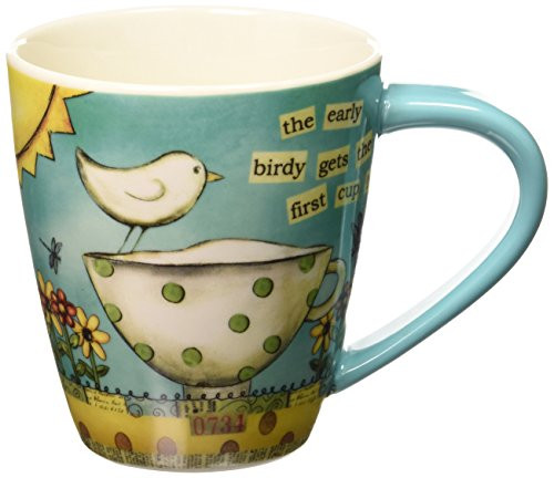 Lang - Color My World - 17 oz Ceramic Cafe Mug - Birds, Black-eyed Susan, Daisies - Art by Lisa Kaus