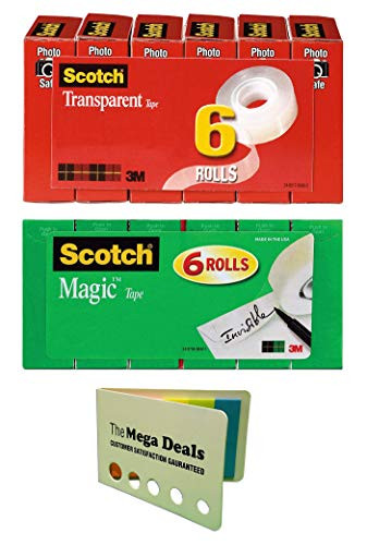 Scotch Magic Tape, Invisible, Original,  x 100 in, 6 Rolls | Scotch Magic Tape, Matte Finish,  x 1296 in, 6 Rolls | Boxed, Great for Gift Wrapping | I