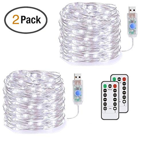 FELISHINE Fairy Lights USB Plug in,8 Modes Cool White,33ft 100 LEDs Firefly Twinkle String Lights with Remote,Waterproof Copper Wire for Bedroom Patio