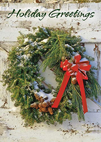 Holiday Boxed Greeting Card Multi-Pack Set (4x6) by Fravessi | 16 Cards + 17 Envelopes (Snow Covered Wreath)