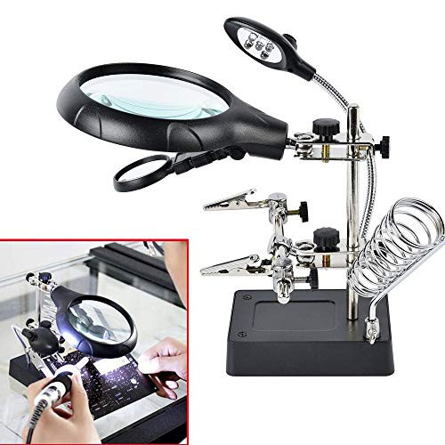 2.5X 7.5X 10X LED Light Helping Hands Magnifier Soldering Station,Desktop Magnifier with LED Light Magnifying Glass Stand with Clamp and Alligator Cli