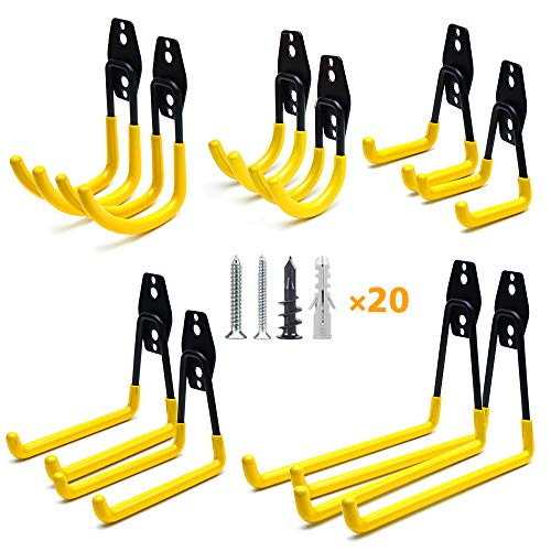Garage Hooks, 10-Pack Heavy Duty Garage Storage Hooks, Double Utility Garage Hangers, Garden Organizing Power Tools Storage,for Tools, Ladders and Bik
