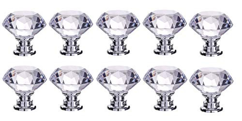 NVTED Cabinet Knobs Drawer Pulls, Diamond Shape Crystal Glass Drawer Cabinet Pull Knob Handle Kitchen Door Wardrobe Hardware (10)