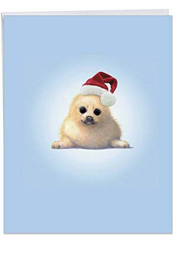 NobleWorks - Zoo Babies Seal - Jumbo, Adorable Merry Christmas Card for Kids, Xmas Greeting with Envelope (8.5 x 11 Inch) J6726JXSG