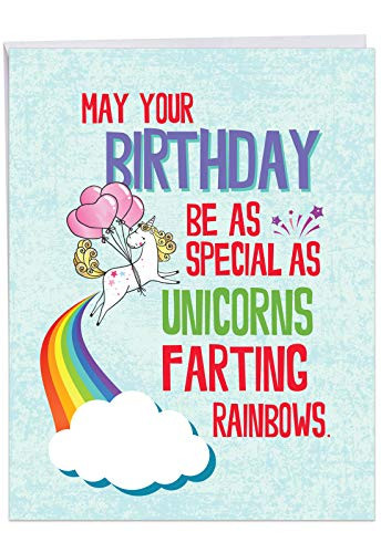 NobleWorks - Unicorns and Rainbows - Magical Animal Funny Birthday Greeting Card with Envelope (Big 8.5 x 11 Inch) J6892BDG