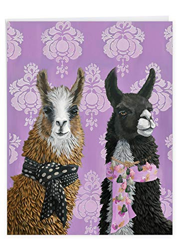 NobleWorks, Fancy Wildlife Llamas - Big Group Happy Birthday Card (8.5 x 11 Inch) - Funny Animal Greeting Card for Birthdays J3364DBDG-US