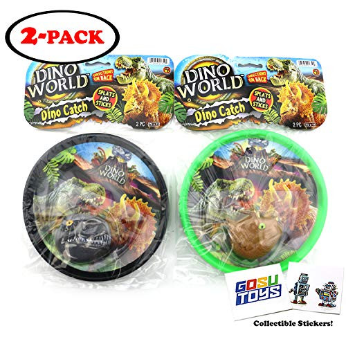 Dinosaur World Dino Catch Sticky Soft Toy Ball Outdoor and Indoor Play for Kids (2 Pack) in T-Rex Triceratops with 2 GosuToys Stickers