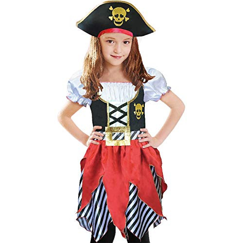 Lingway Toys Girls Deluxe Pirate Costume,Buccaneer Princess Dress for Kids Toddler 3-4 Red/Black