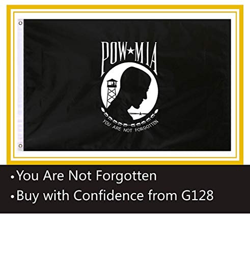 G128 - POW/MIA Black Flag You are Not Forgotten Prisoner War 2x3 ft Double Sided 2ply Embroidered Brass Grommets Indoor/Outdoor