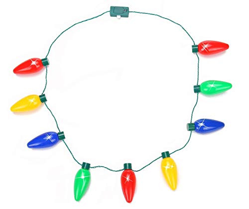 megrocle Light Up Christmas Necklace Lights, Flashing String Light Necklace for Holiday Parties, 9 Bulbs Blinking LED Xmas Necklace for Kids Girls Wom