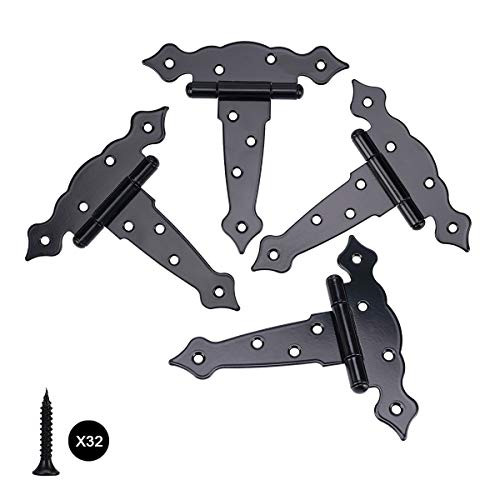 T-Strap Shed Hinge,Plainmarsh Gate Strap Heavy Duty Hinge Door Barn Gates Hinges Black Wrought Hardware Iron Rustproof (5 inch, 4 Pack)