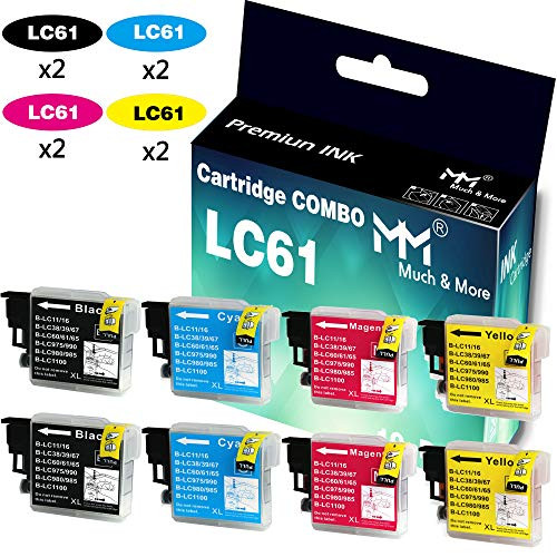 Much&More Compatible Ink Cartridge Replacement for Brother LC-61 LC61 LC61BK LC61C LC61M LC61Y (2 Black, 2 Cyan, 2 Magenta, 2 Yellow, 8-Pack)