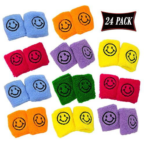 Kids Wristbands Smiley Face In Assorted Colors - Kids Wrist bands With Happy Smile Face Design - Bulk Pack Of 24 Wristbands Party Favor, Giveaway Swea