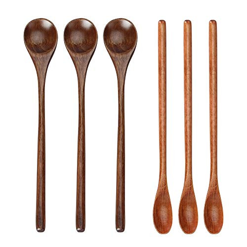 6 Pcs Wooden Cocktail Mixing Spoons Coffee Spoon Stirring Spoon Small Wood Bar Spoon Iced Tea Spoons Teaspoons