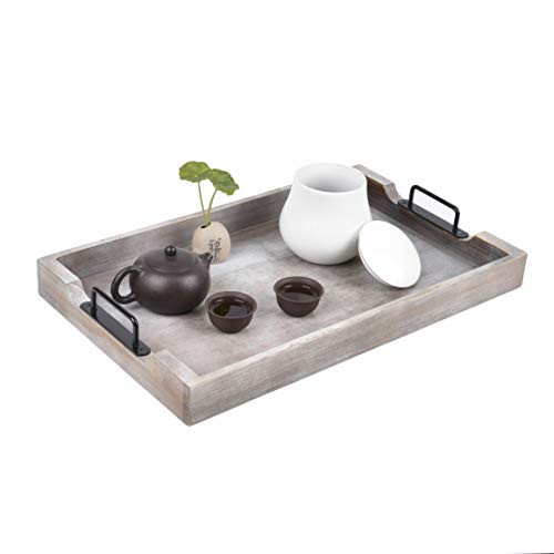 Large Ottoman Tray with Handles - 20x12 inch - Wood Trays for Coffee Table - Farmhouse Tray for Ottoman - Wooden Serving Trays for Ottomans - Wood Tra