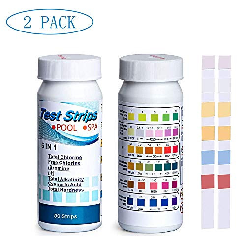 pH Test Strips for Water, 6 in 1 Pool Spa Hot Tub Test Strip for Chlorine, PH and Alkalinity Testing Test Chlorine, PH, Chemicals, Bromine and More, A