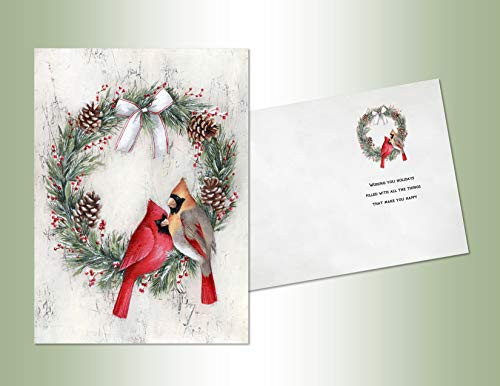 PERFORMING ARTS BOXED CHRISTMAS CARD SET Cardinal Wreath Set of 16 Velvet Touch coated cards/16 envelopes (1 design per box)