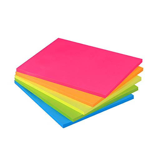 Kozerite Sticky Notes 6x8 in Bright Stickies Super Sticking Power Memo Pads Strong Adhesive Self-Stick Notes 5 Pads/Pack 28 Sheets/pad