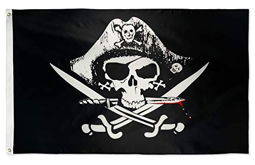 DANF Pirate Deadman's Chest Tricorner Flag Skull and Crossbones Jolly Roger 3 by 5 FT Polyester Flag Banner
