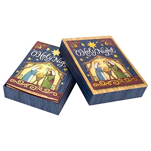 O Holy Night Nativity Woodcut Look 5 x 7 Inch Box Set of 18 Christmas Greeting Cards