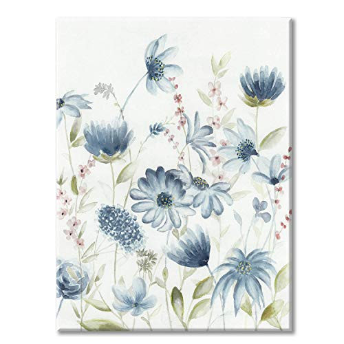 Blue Floral Canvas Wall Art: Modern Flower Canvas Artwork Watercolor Painting Picture for Bedroom (18'' x 24'' x 1 Panel)