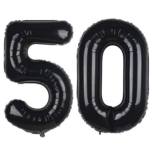 GAKA 40 Inch Black 50th Birthday Number Balloons 50 Foil Mylar Balloon for Anniversary Party Decoration