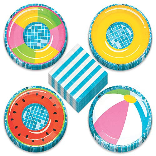 Pool Party Supplies - Inflatable Floaties Paper Dessert Plates and Striped Beverage Napkins (Serves 16) Pool Party Supplies - Inflatable Floaties Paper Dessert Plates and Striped Beverage Napkins (Serves 16)