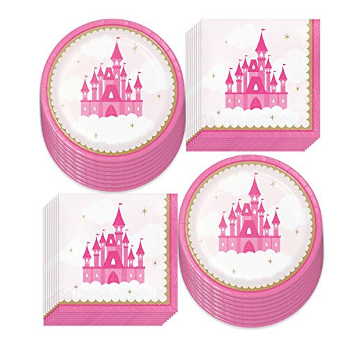 Pink Princess Party Supplies - Little Princess Castle Paper Dinner Plates and Luncheon Napkins (Serves 16) Pink Princess Party Supplies - Little Princess Castle Paper Dinner Plates and Luncheon Napkins (Serves 16)