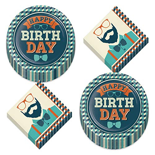 Hipster Guy Party Supplies - Happy Birthday Bowtie and Plaid Paper Dinner Plates and Cool Bearded Gentleman Luncheon Napkins (Serves 16) Hipster Guy Party Supplies - Happy Birthday Bowtie and Plaid Paper Dinner Plates and Cool Bearded Gentleman Luncheon Napkins (Serves 16)