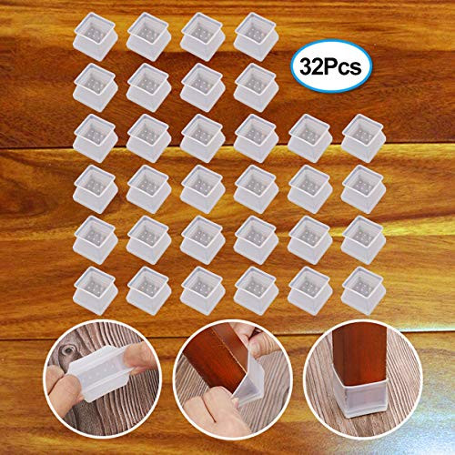 32Pcs Furniture Silicon Protection Cover - Square Silicone Chair Leg Floor Protectors - Chair Leg Caps Furniture Table Feet Cover - Prevents Scratches