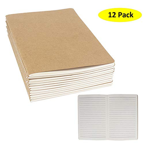 12 Pack Journal Notebook Kraft Brown Cover Lined Notebooks for Travelers, Students, Office - Memo Diary Subject Notebooks Planner - A5 Size, 8.26x5.5,