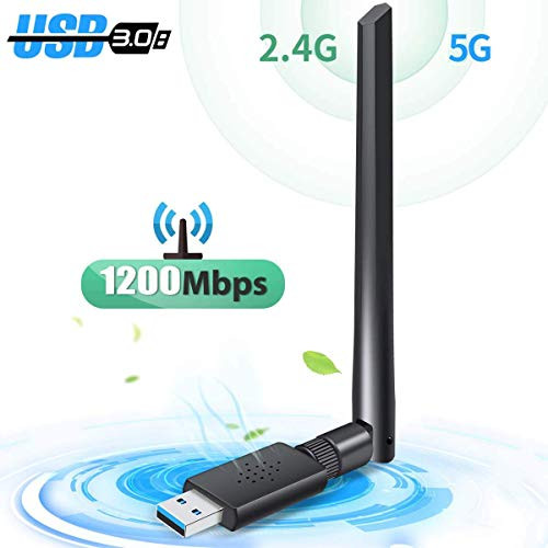 Carantee USB 3.0 WiFi Adapter Wireless 1200Mbps WiFi Dongle Dual Band 2.4GHz/5GHz with 5dBi Antenna for Desktop Laptop PC Support WinXP/7/8/10/vista,
