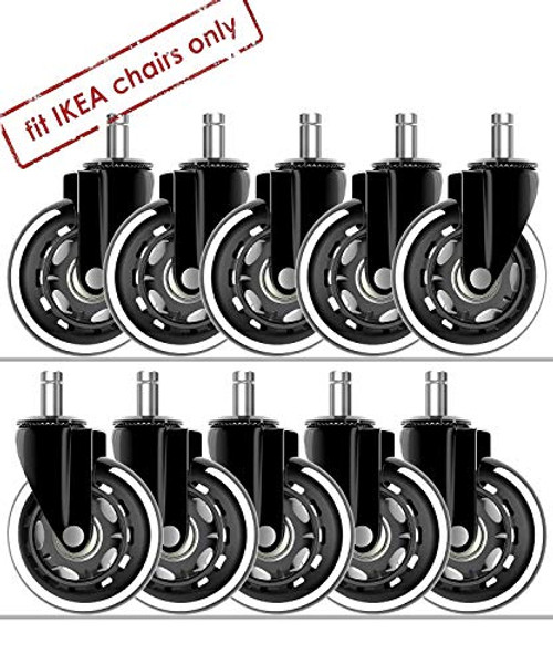 10 Pack Office Chair Wheels for IKEA Chair with 10mm Stem, Heavy Duty Rubber Caster Wheels with 3/8" Stem Roll Smooth and Quiet