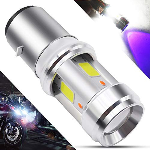 BA20D LED Motorcycle Headlight Bulb 3 COB+3528 LEDs 15Watts High Low Beam H6 LED Motorbike Headlamp Super Bright 2500Lumens Double Colors Blue & Xenon