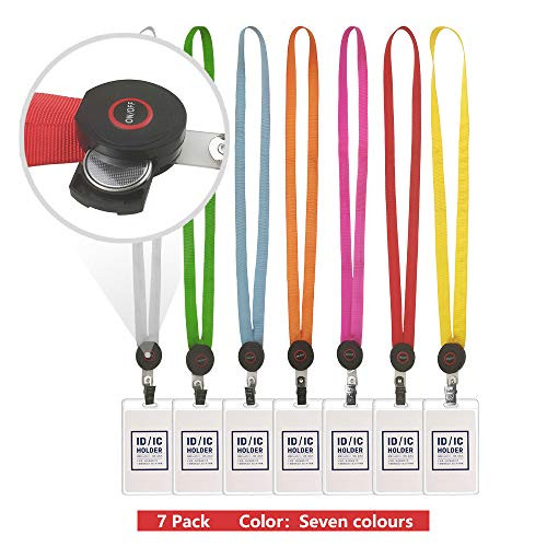 7 Pack LED Lanyards for ID Badges with 3 Flashing Modes, Cruise Lanyard with Clip ID Card Holder, Glow in the Dark Light Up Neck Lanyard Sets