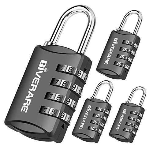 GIVERARE 4 Pack Combination Lock, 4-Digit Padlock Keyless, Resettable Luggage Locks for Backpack, Gym & School & Employee Locker, Weatherproof Travel GIVERARE 4 Pack Combination Lock, 4-Digit Padlock Keyless, Resettable Luggage Locks for Backpack, Gym & School & Employee Locker, Weatherproof Travel