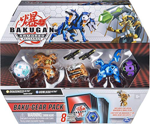 Bakugan Baku-Gear 4-Pack, Dragonoid Ultra with Baku-Gear and Howlkor Ultra, Collectible Action Figures