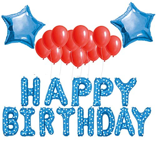 Allinthree Happy Birthday Balloon Banner Set of:16" Foil Birthday Balloon 18" Star Foil Balloon 12" Latex Balloon Inflatable Party Balloon (Blue)