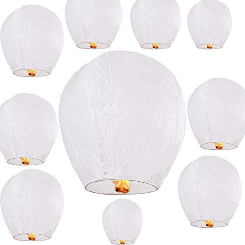 10 Pack White Flying Paper Sky Lanterns Chinese Wish Lanterns for Wedding Birthday Party Anniversary 100% Biodegradable Environmentally Friendly