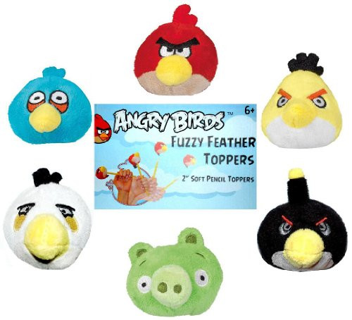 Angry Birds Plush Fuzzy Feather Toppers Flinger Set of 6 Officially Licensed By Rovio Model:
