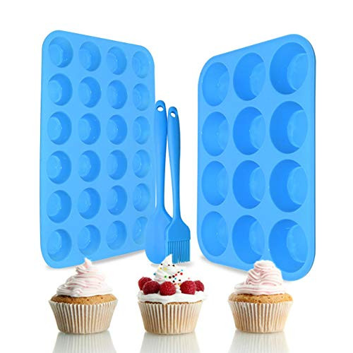 Silicone Muffin Pan Set  Regular 12 Cups and Mini 24 Cups Muffin Cupcake Baking Pan,Muffin Tin for Muffins, Cupcakes,Food Grade Silicone Muffin Molds