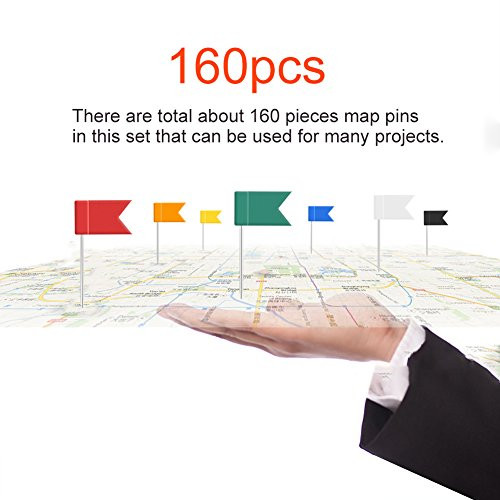 Nikou Map Flag - 160 Pieces Colorful Map Flag Push Pins Decorative Map Tacks Plastic Head with Steel Point Flag Shape Map Pins 7 Colors