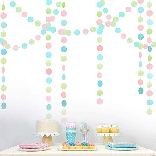Cheerland Pastel Circle Dots Garland Kit Birthday Party Decorations Light Pink Streamer Hanging Banner Backdrop for Baby Shower/Nursery/Unicorn Party/