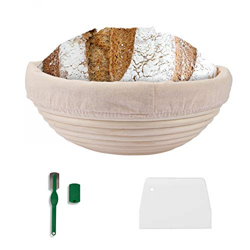 Bread Proofing Basket, Banneton Proofing Basket 9 inch Round Bread Baskets with Dough Scraper Bread Lame Linen Liner Cloth for Professional & Home Bre