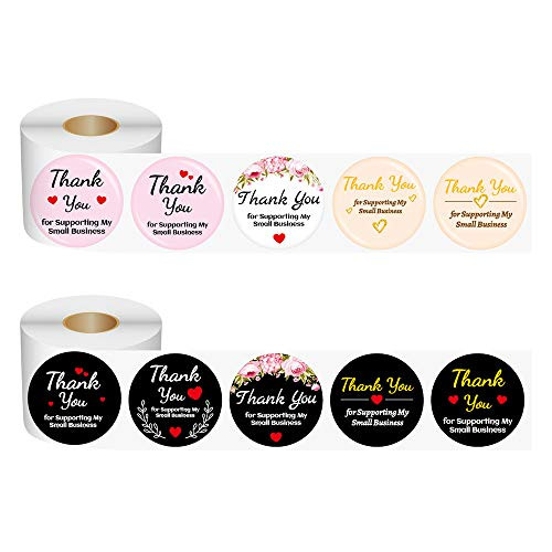 Thank You for Supporting My Small Business Stickers, 1.5 inch 10 Designs 1000 Labels Per Roll Round Kraft Thank You Stickers