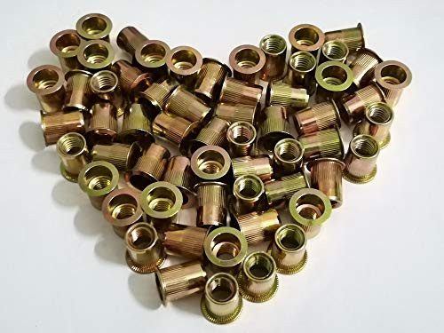 Qovydx 60Pcs 3/8"-16UNC Zinc Plated Carbon Steel Rivet Nuts, Flat Head Threaded Inserts Nutsert