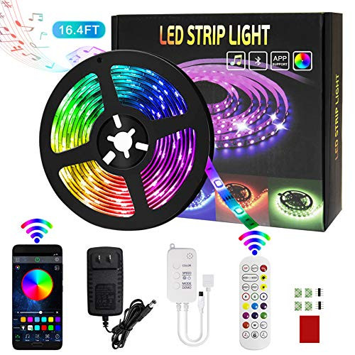 Yiliaw LED Strip Lights 16.4FT Smart Color Changing Lights Strip Music Sync Bluetooth App Remote Control 5050 RGB LED Light with 24 Keys Remote LED Ro