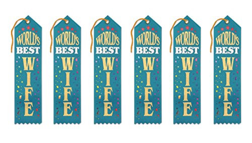 Beistle AR124 6-Piece World's Best Wife Award Ribbons, 2 by 8-Inch