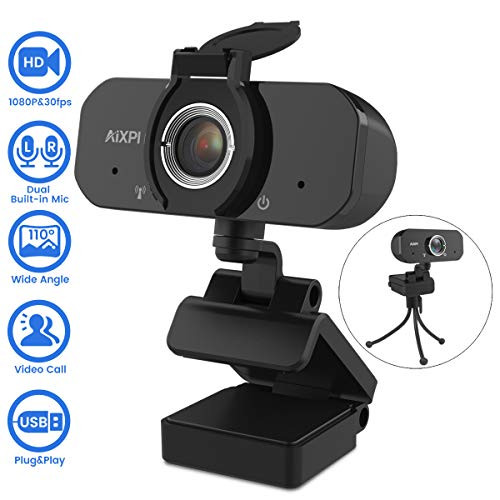 Webcam with Microphone, 1080P HD USB Webcam with Tripod & Privacy Cover, Computer Streaming Webcam for Windows Mac OS, for Video Conference, Gaming, O